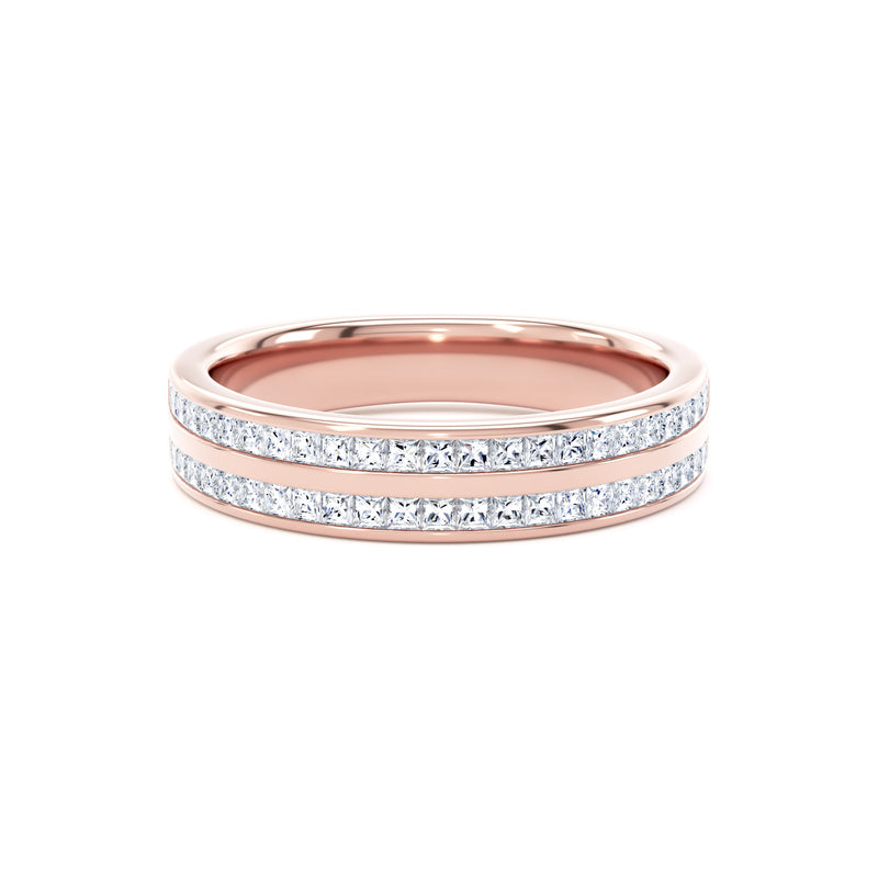 Princess Diamonds Double Row Channel Set Eternity Band In 18K Solid Gold