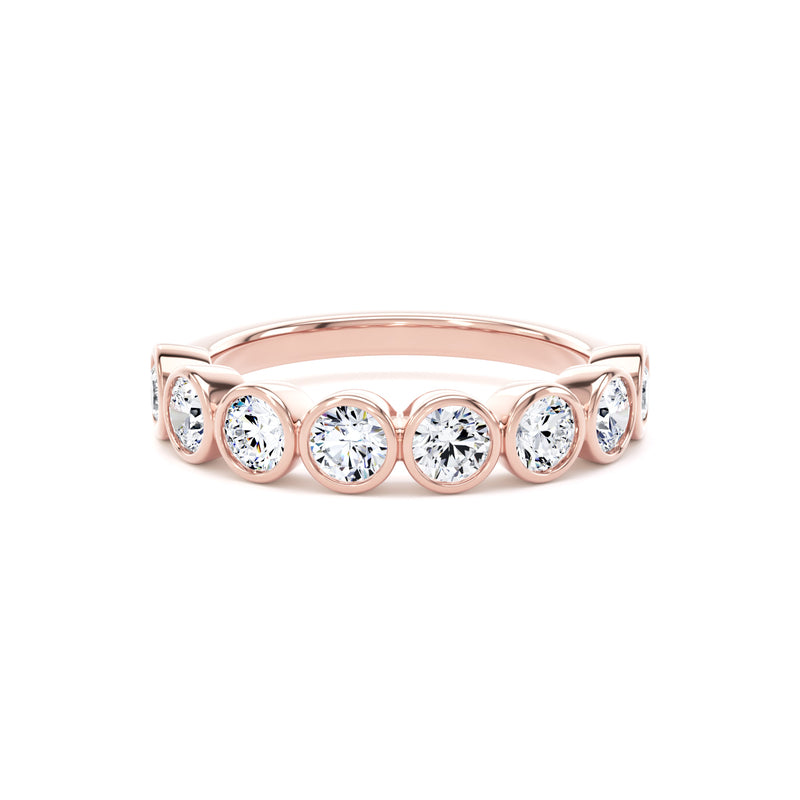Round Cut Bezel Set Diamond Half Eternity Band In 18K Solid Gold
