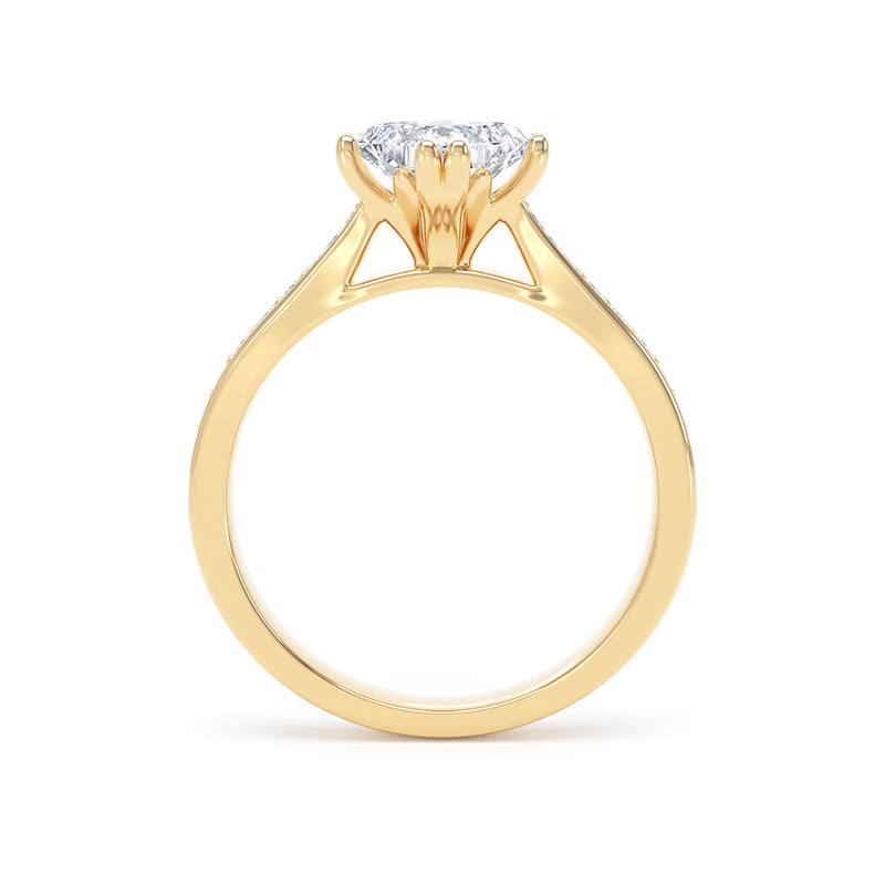 Oblique Princess Diamond Solitaire Ring With Encrusted Band In 18K Solid Gold