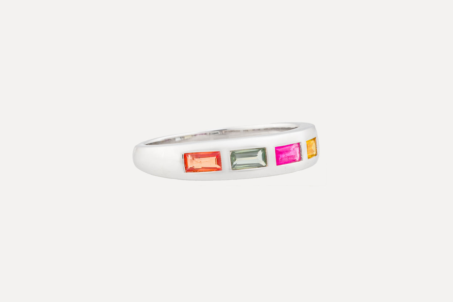 Multi Coloured Baguette Cut Sapphire Half Eternity Ring