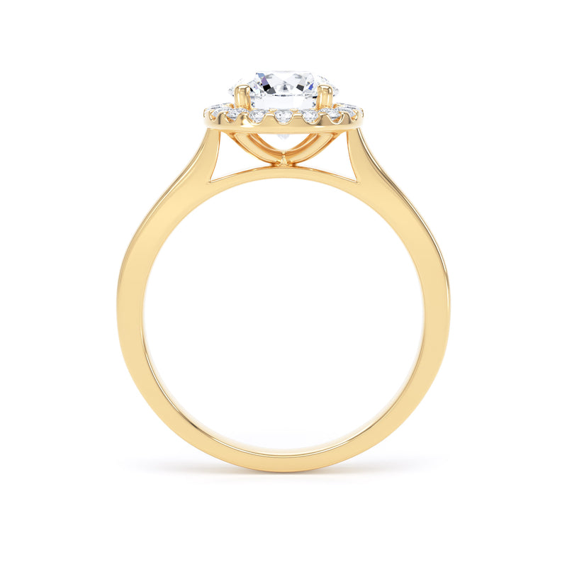 Round Brilliant Diamond Halo Ring With Plain Band In 18K Solid Gold
