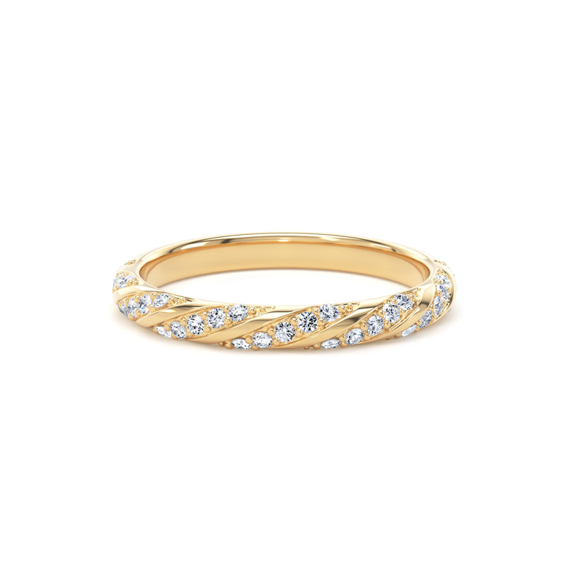 Round Brilliant Diamond Rope Twist Band In 18K Solid Gold