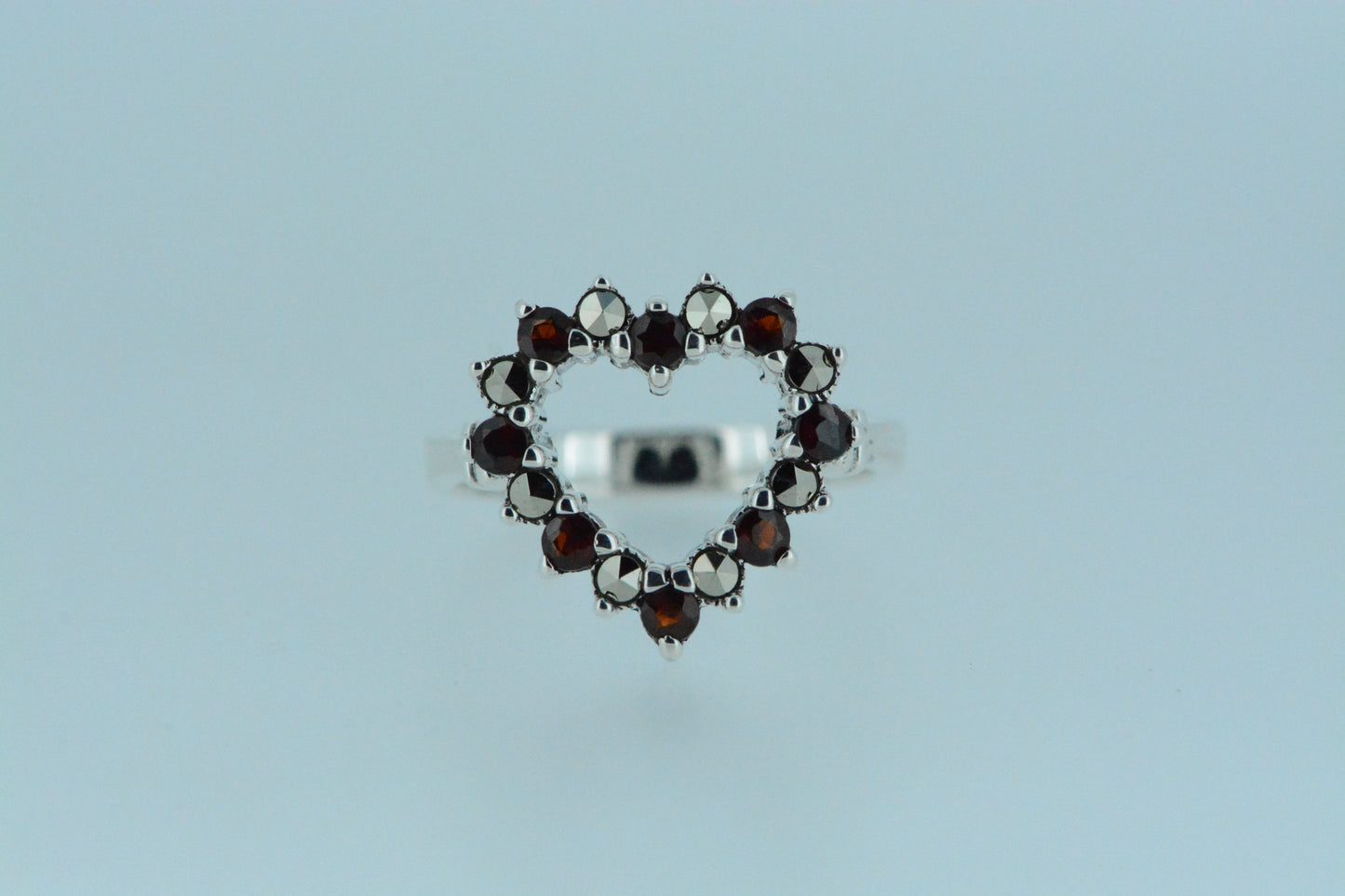 African Garnet Heart Silver Ring