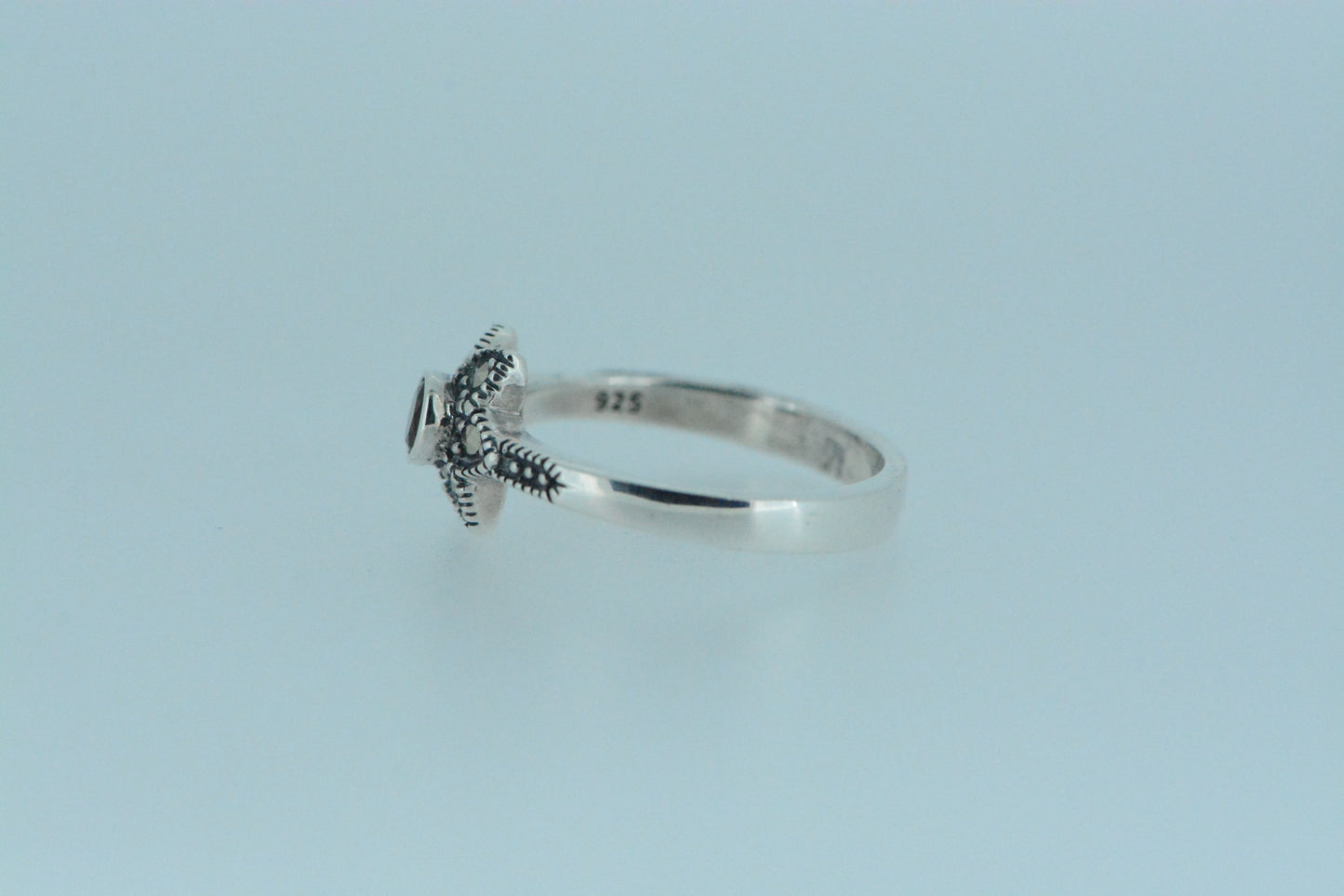 African Garnet Flower Silver Ring