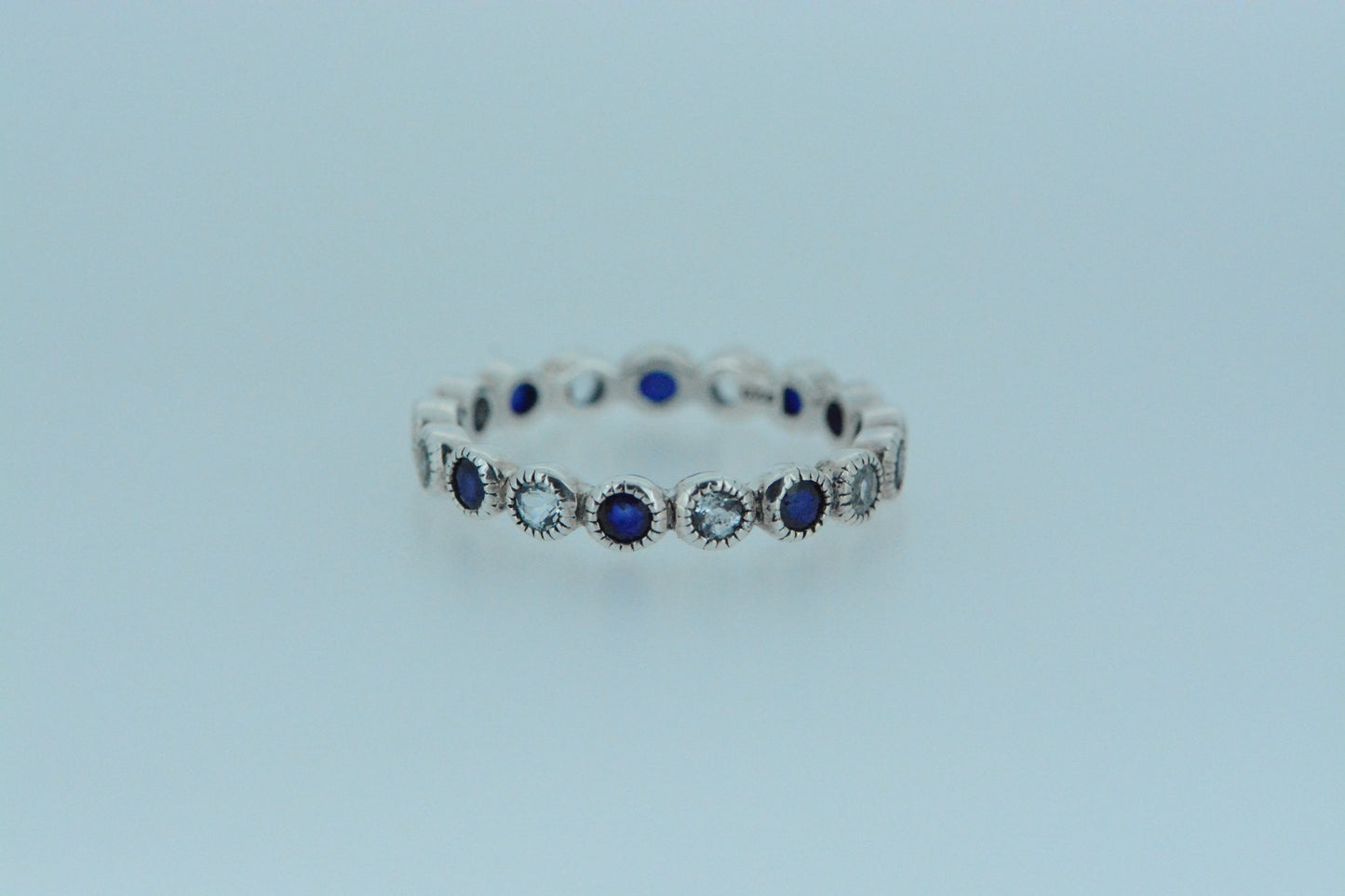 Sapphire & Blue Topaz Eternity Silver Ring