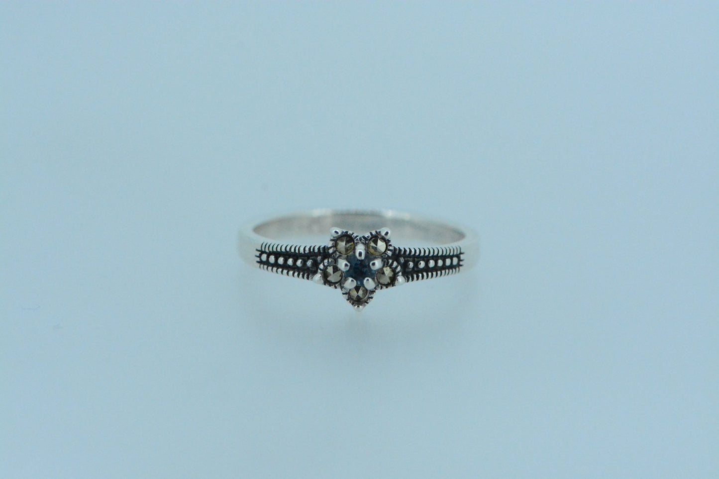 Mini London Blue Topaz Flower Silver Ring
