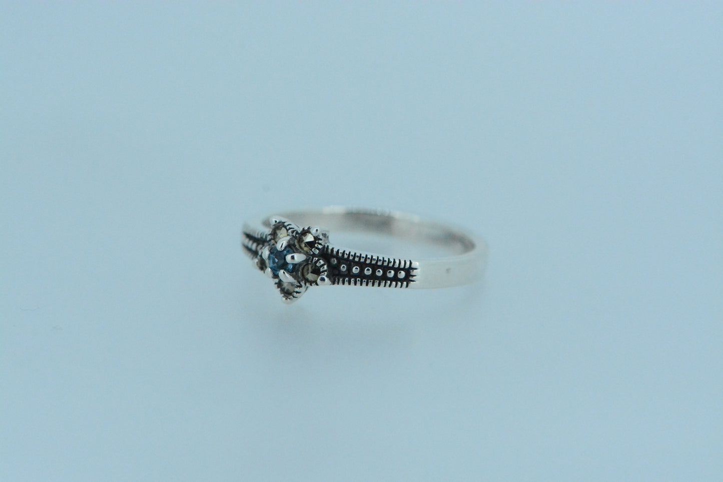 Mini London Blue Topaz Flower Silver Ring