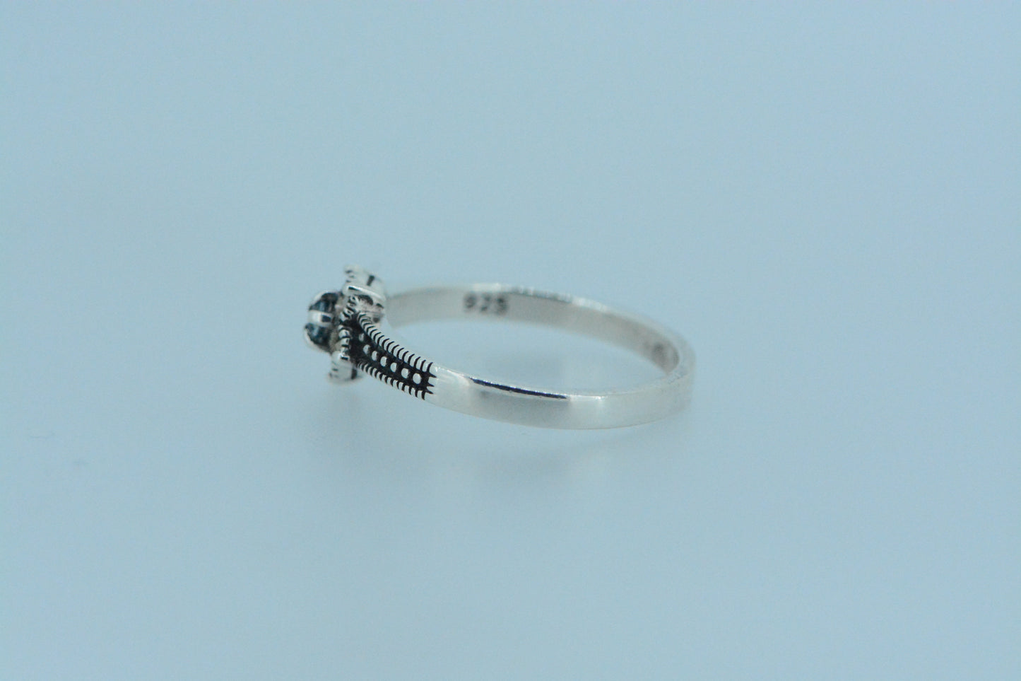 Mini London Blue Topaz Flower Silver Ring