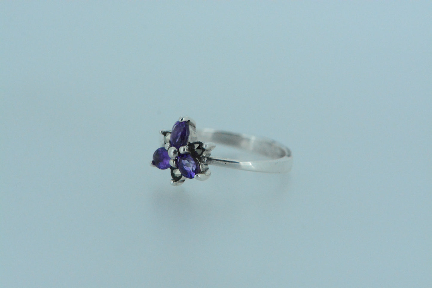 Trio Amethyst & Marcasite Flower Cluster Ring