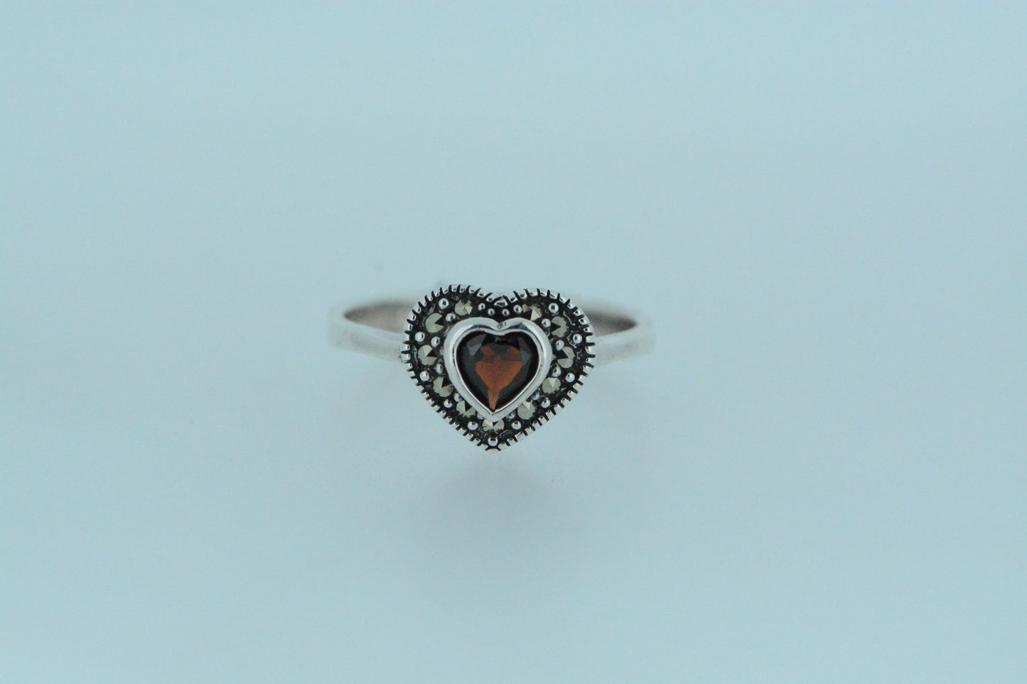 African Garnet Heart Silver Ring