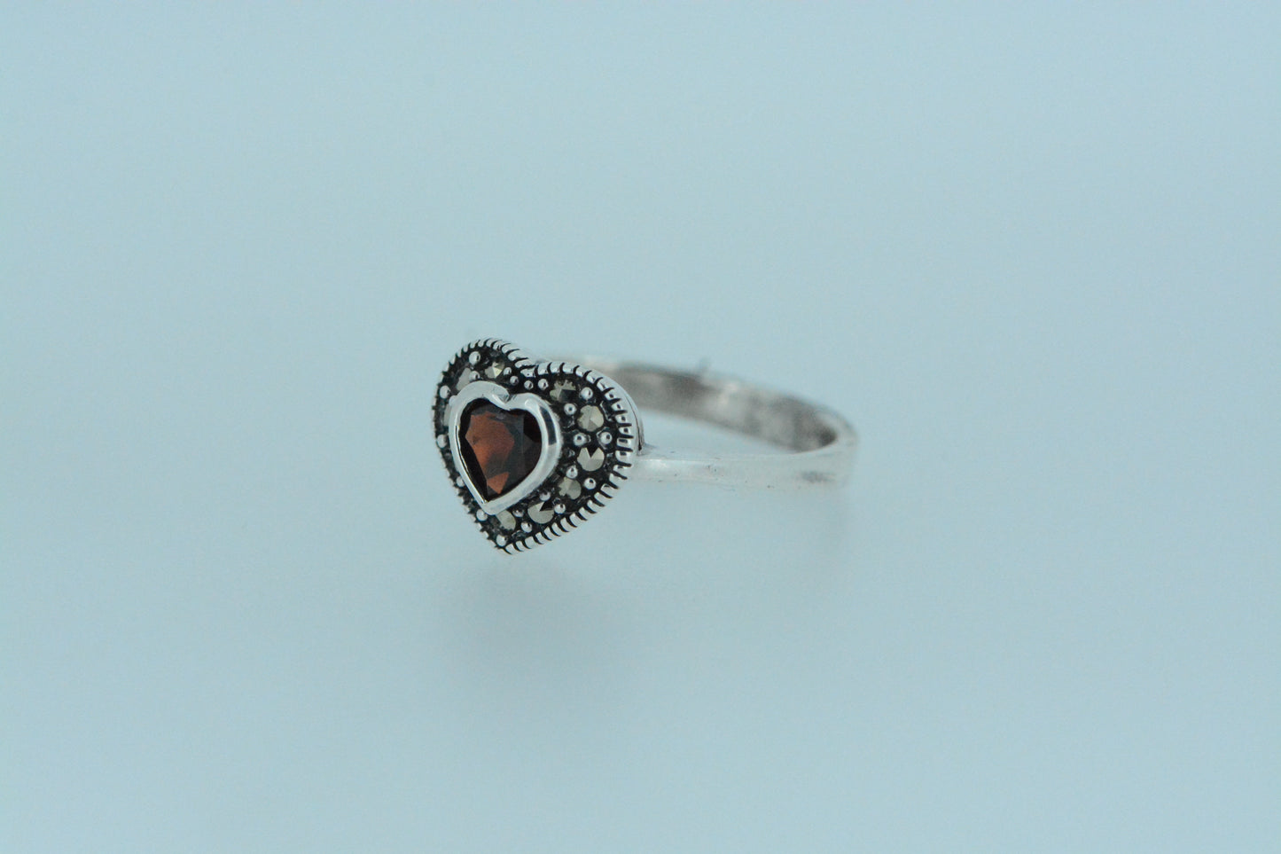African Garnet Heart Silver Ring