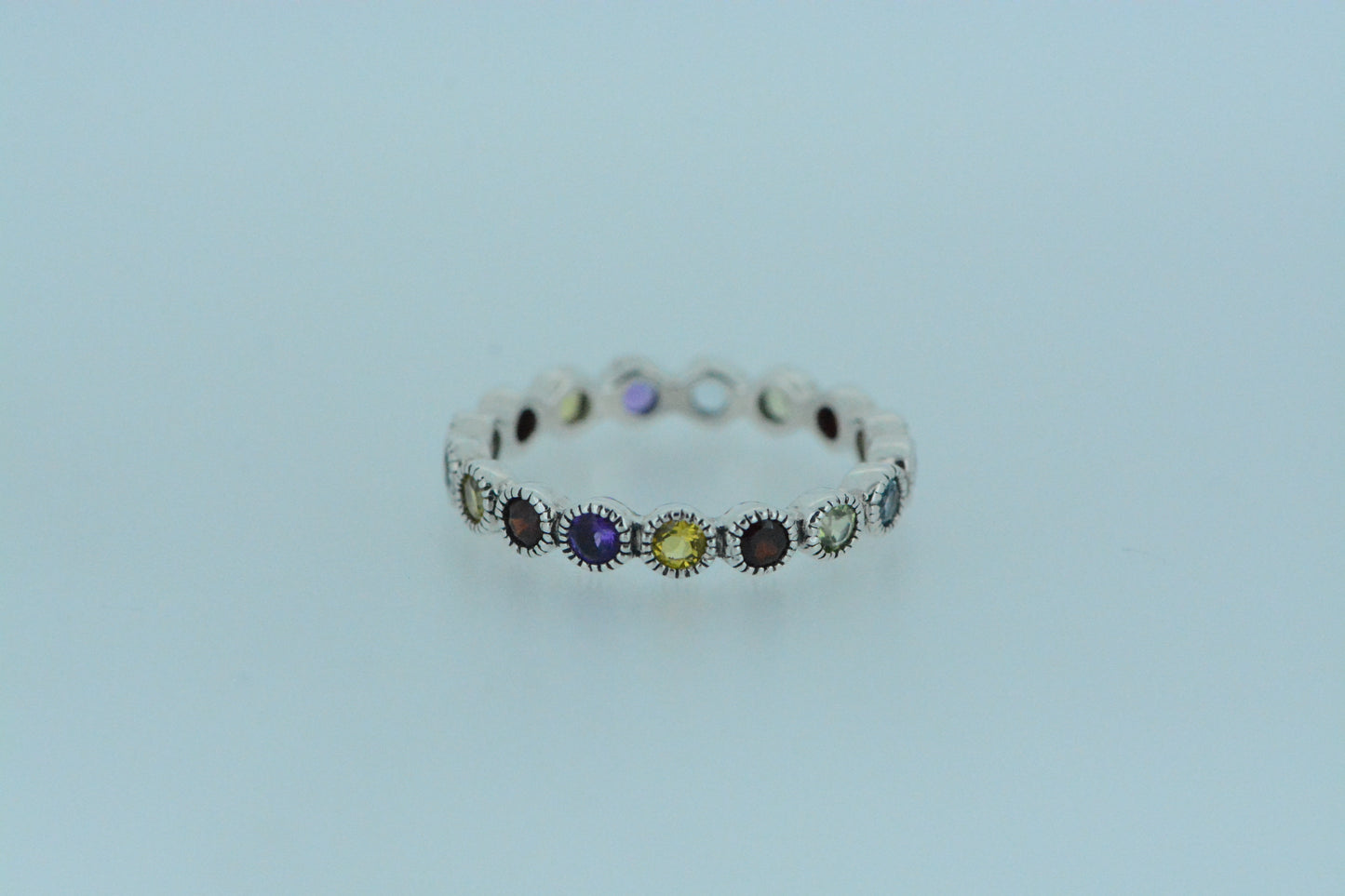 Mixed Stones Eternity Silver Ring