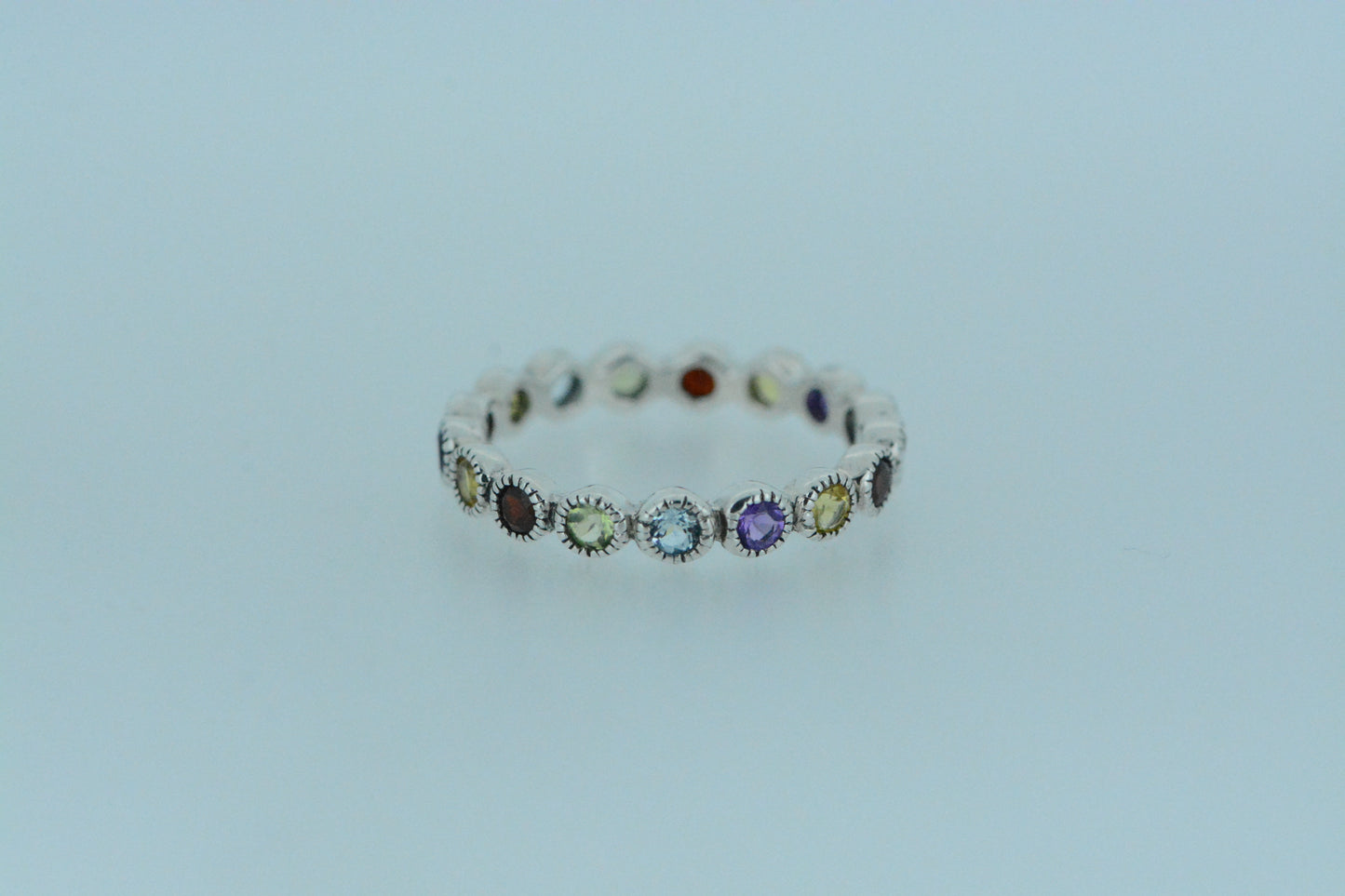 Mixed Stones Eternity Silver Ring
