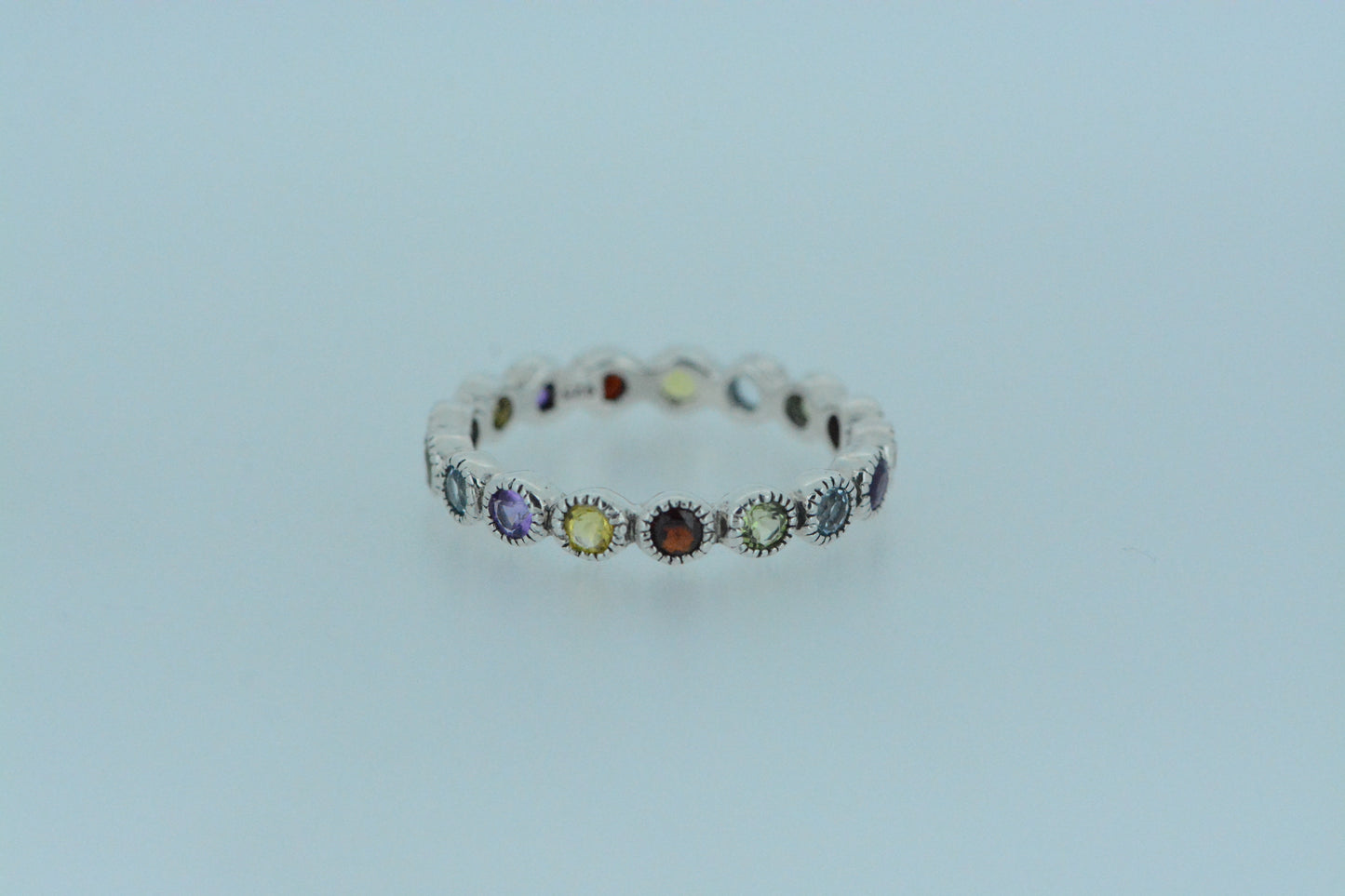 Mixed Stones Eternity Silver Ring