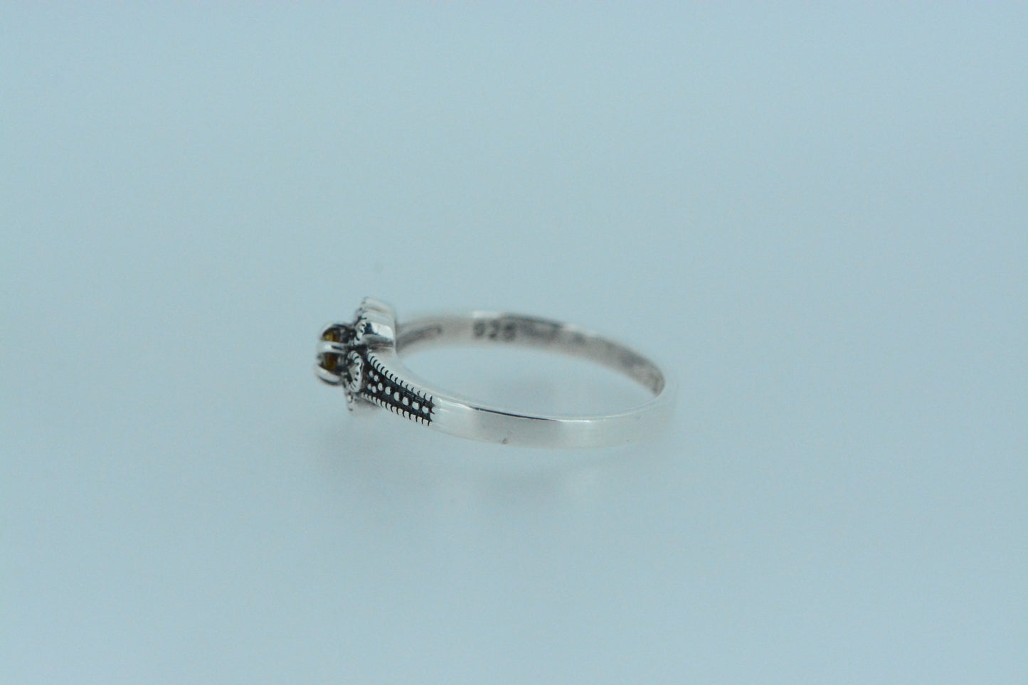 Mini Citrine Flower Ring With Marcasite Petals