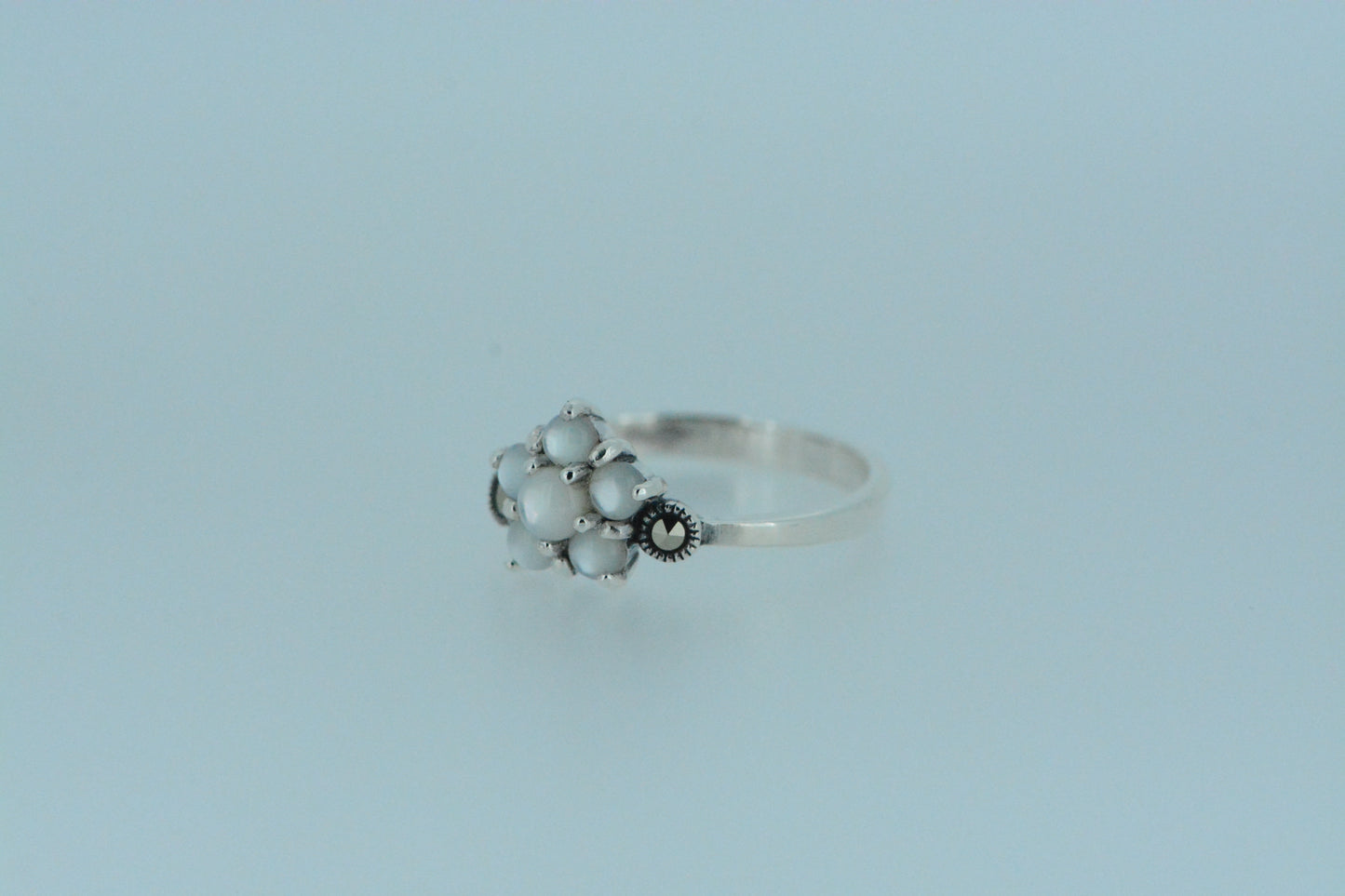 White Mother Of Pearl Flower Cluster Ring