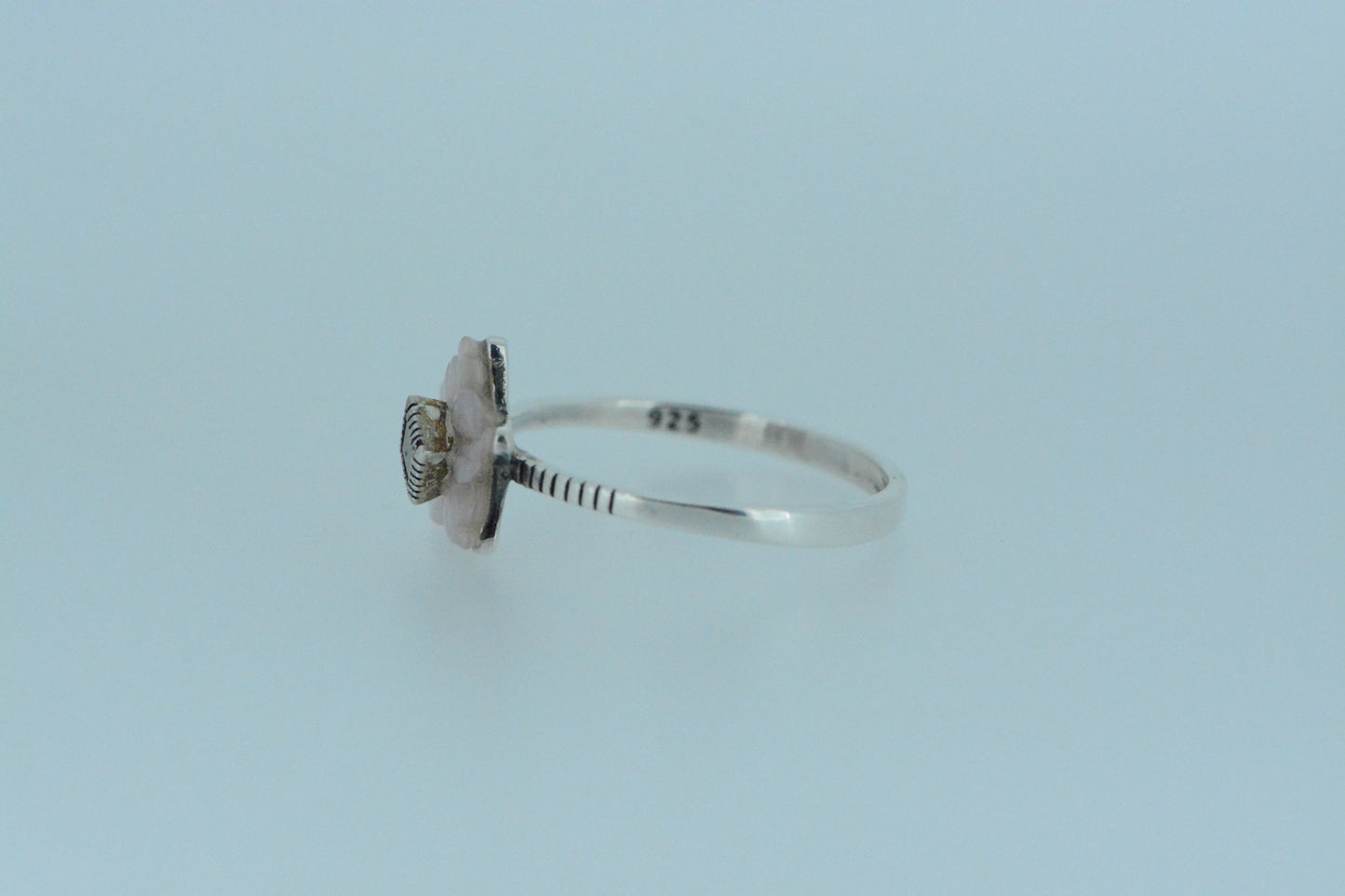 Pink Shell Flower Ring With Marcasite Bud