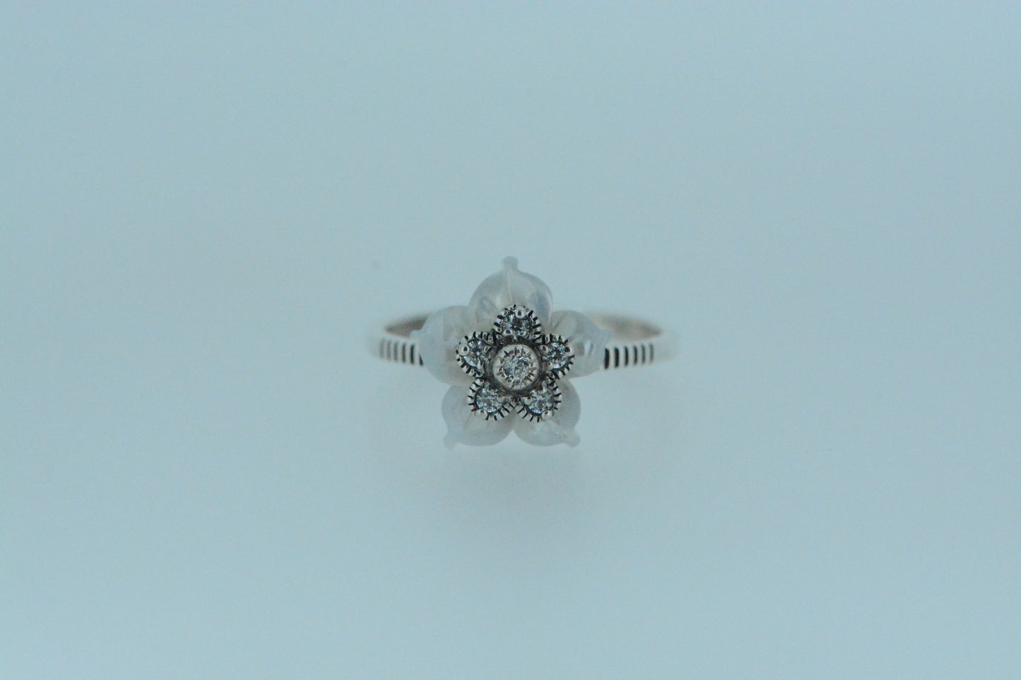 White Shell Flower Ring With CZ