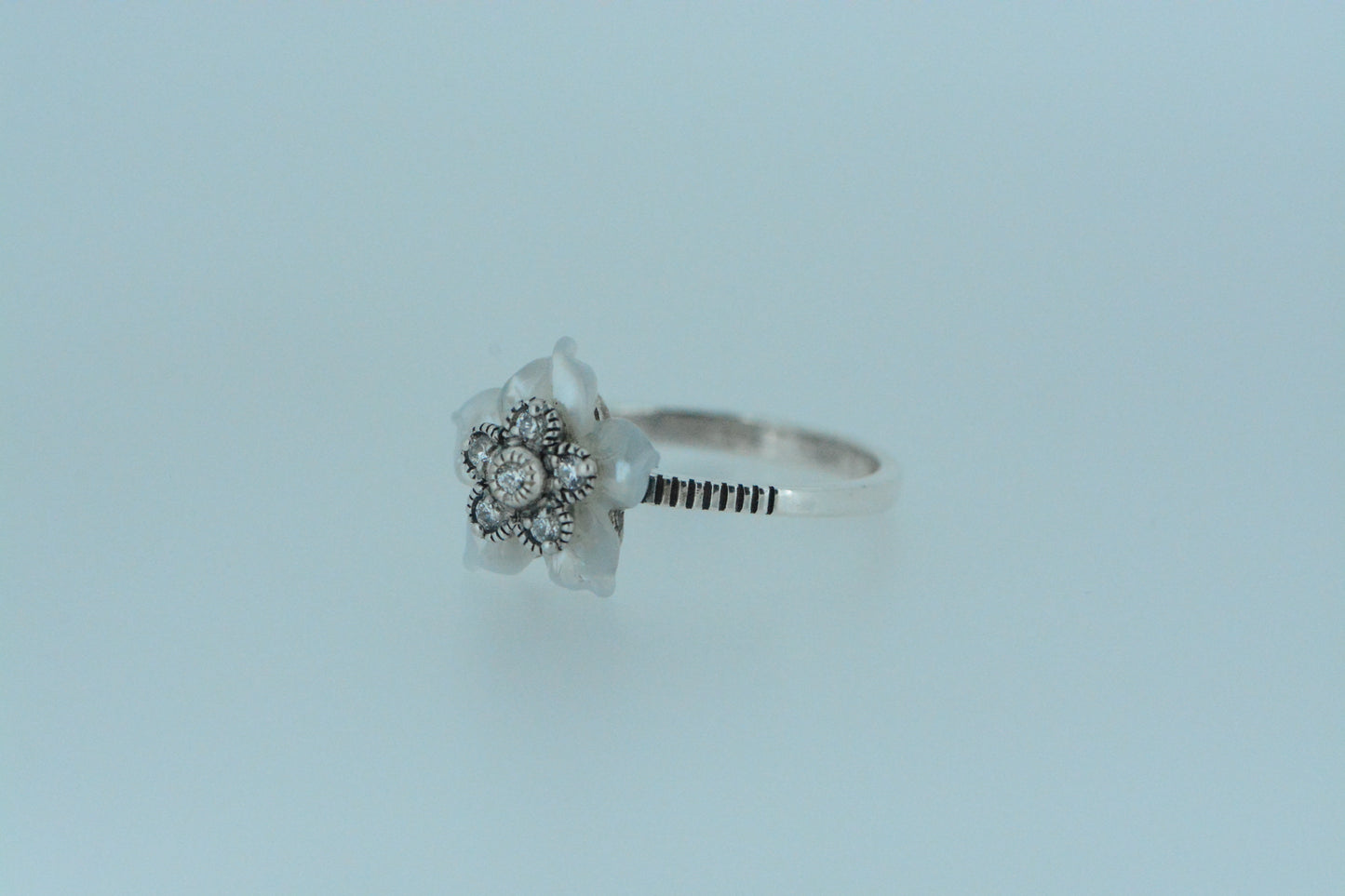 White Shell Flower Ring With CZ