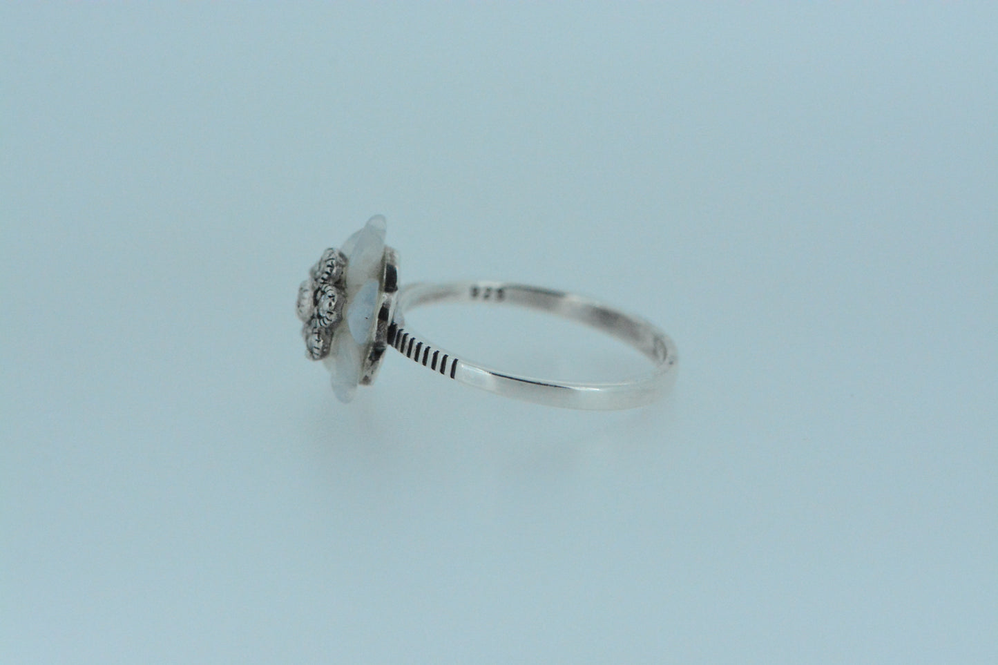 White Shell Flower Ring With CZ