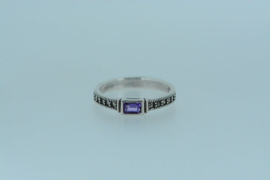 Amethyst Solitaire Silver Ring