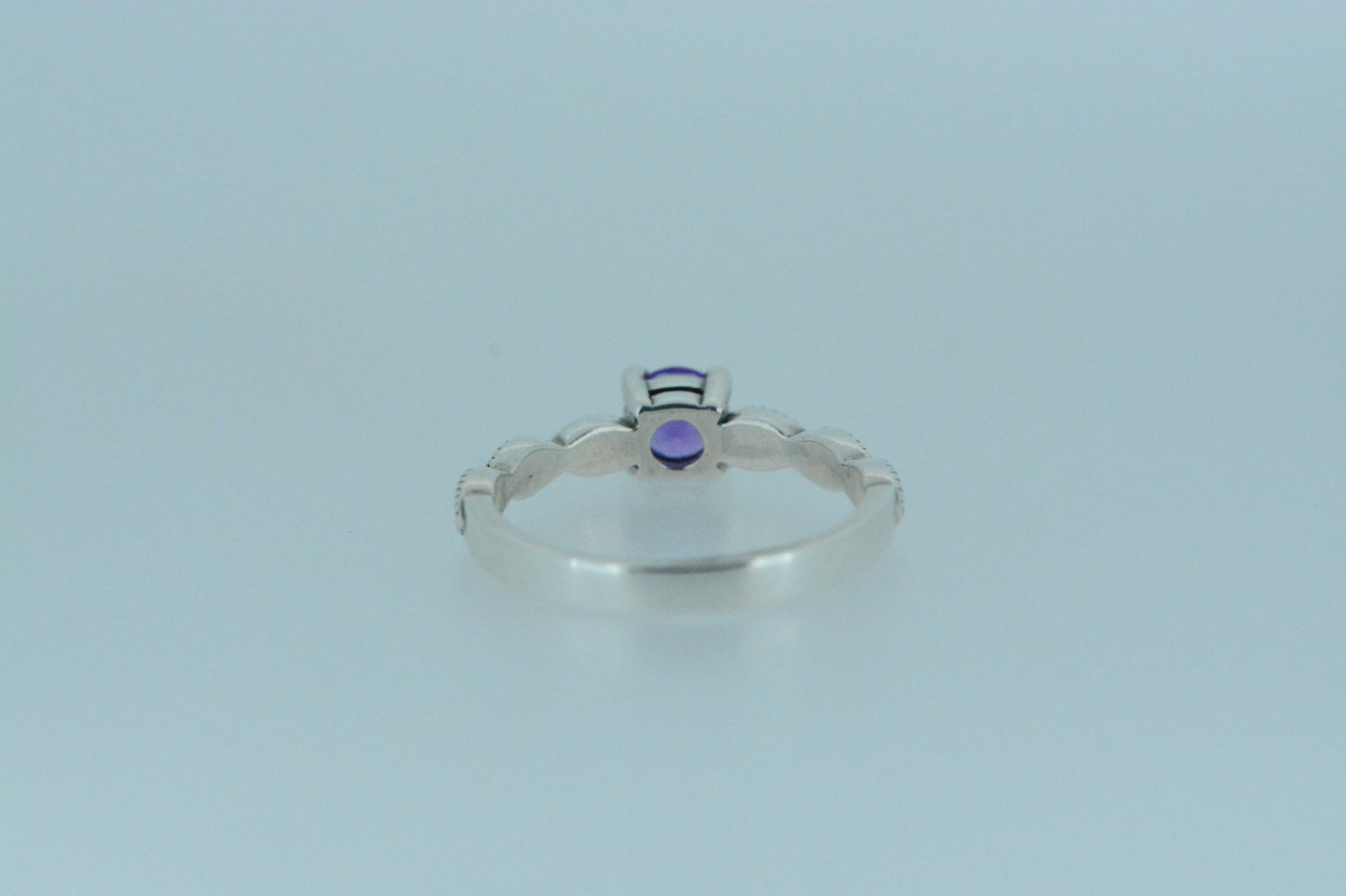 Mini Round Amethyst Solitaire Ring With Swirly Marcasite