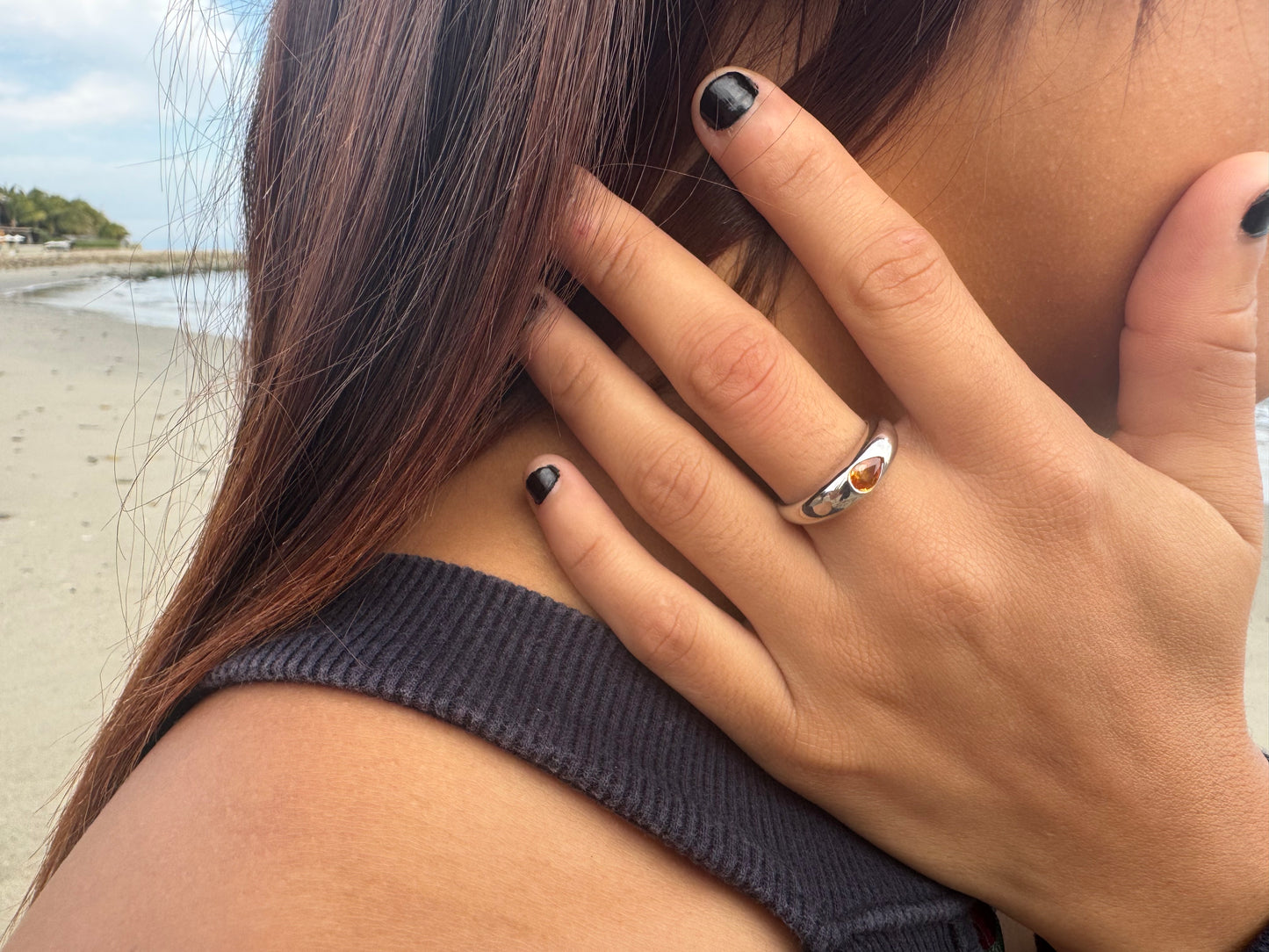 Orange Sapphire Waterdrop Dome Ring