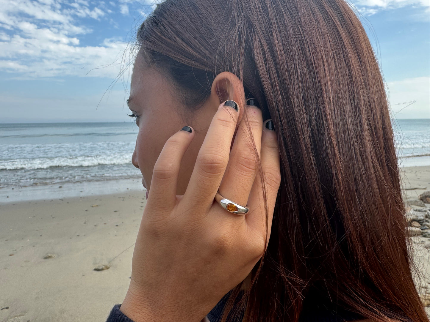 Orange Sapphire Waterdrop Dome Ring