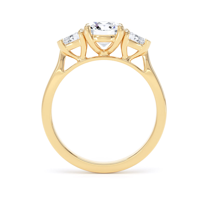 Brilliant Round & Twin Pear Trilogy Diamond Ring In 18K Solid Gold