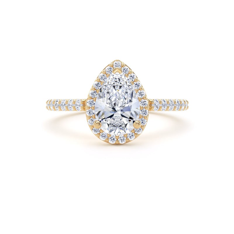 Pear Cut Diamond Halo Ring With Encrusted Band In 18K Solid Gold