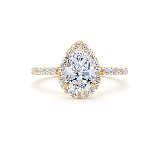 Pear Cut Diamond Halo Ring With Encrusted Band In 18K Solid Gold