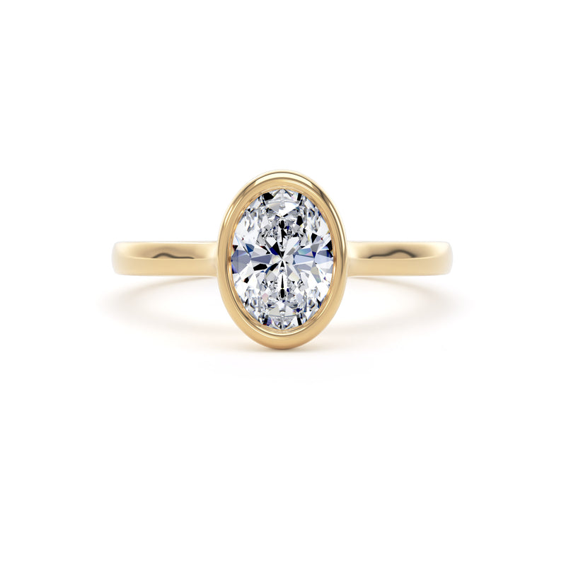 Oval Diamond Traditional Bezel Set Ring In 18K Solid Gold