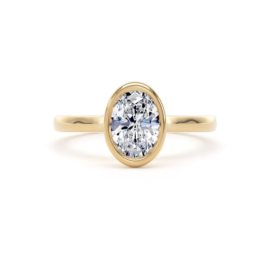 Oval Diamond Traditional Bezel Set Ring In 18K Solid Gold