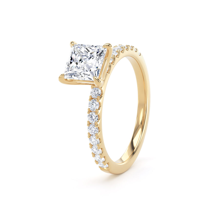 Princess Diamond Solitaire With Encrusted Band In 18K Solid Gold