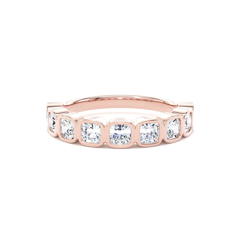 Cushion Cut Bezel Set Diamond Half Eternity Band In 18K Solid Gold