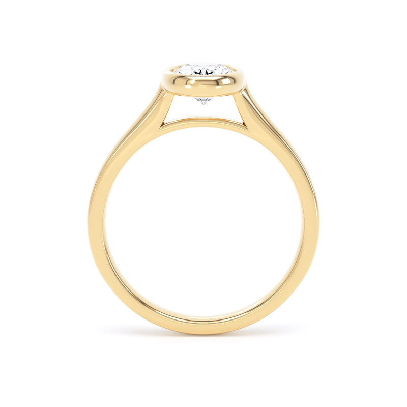 Oval Diamond Traditional Bezel Set Ring In 18K Solid Gold