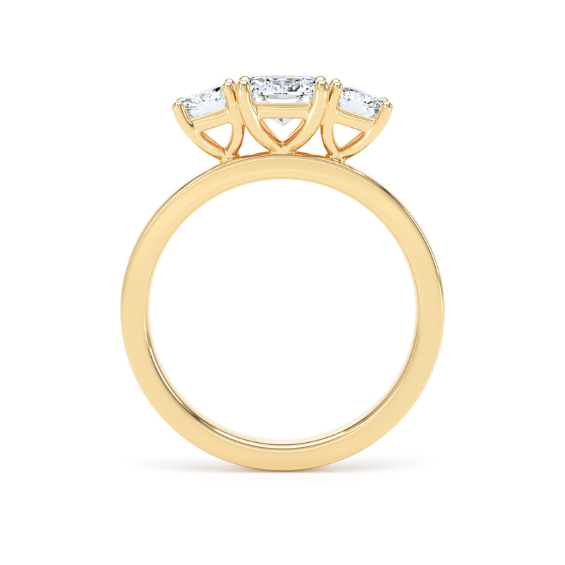 Cushion Cut Diamond Trilogy Ring In 18K Solid Gold