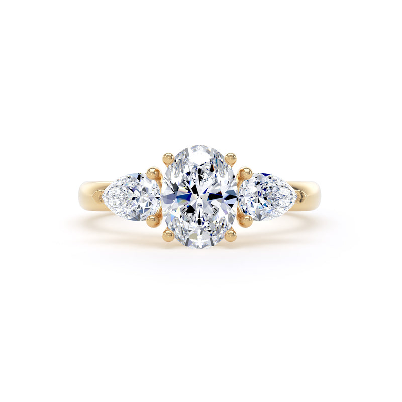 Oval & Twin Pear Diamond Trilogy Ring In 18K Solid Gold