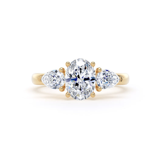Oval & Twin Pear Diamond Trilogy Ring In 18K Solid Gold