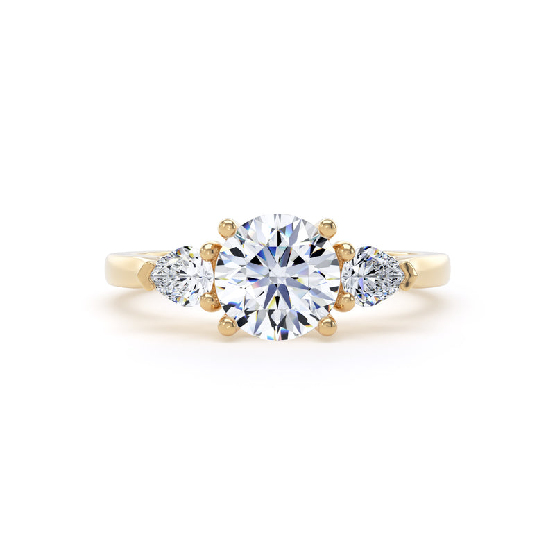 Brilliant Round & Twin Pear Trilogy Diamond Ring In 18K Solid Gold