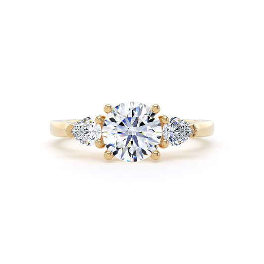 Brilliant Round & Twin Pear Trilogy Diamond Ring In 18K Solid Gold