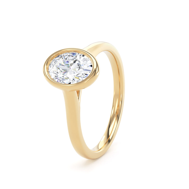 Oval Diamond Traditional Bezel Set Ring In 18K Solid Gold