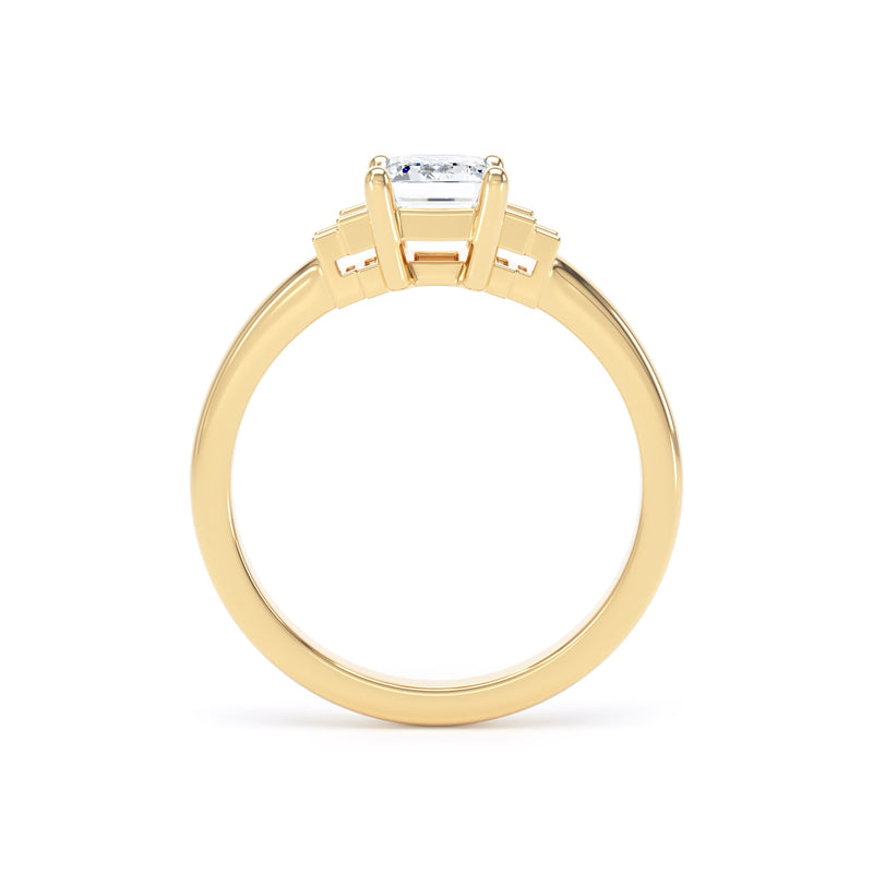 Emerald Cut Five Stone Diamond Ring In 18K Solid Gold