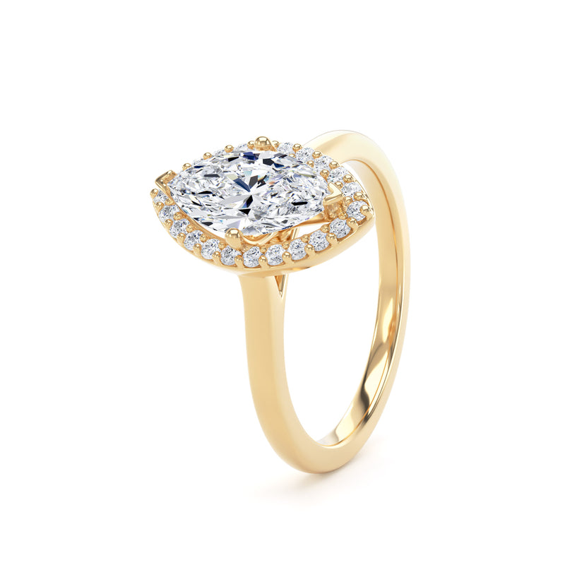 Marquise Cut Diamond Halo Ring In 18K Solid Gold
