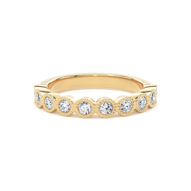 Round Brilliant Diamond Bezel Set Eternity Band In 18K Solid Gold