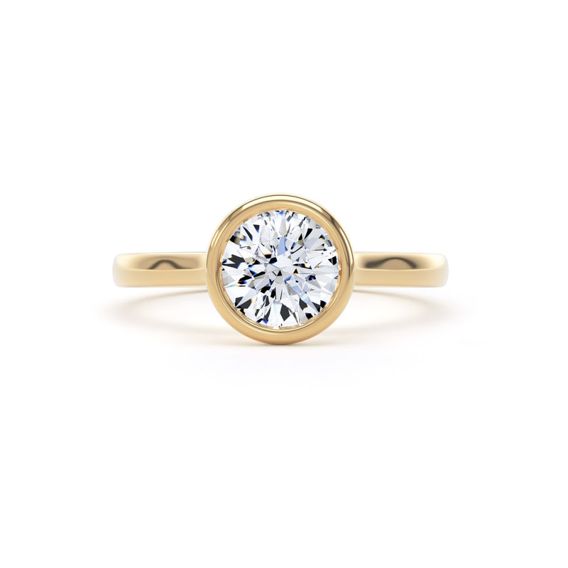 Round Brilliant Bezel Set Solitaire Diamond Ring In 18K Solid Gold