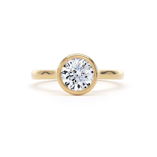 Round Brilliant Cut Bezel Set Solitaire Diamond Ring In 18K Solid Gold