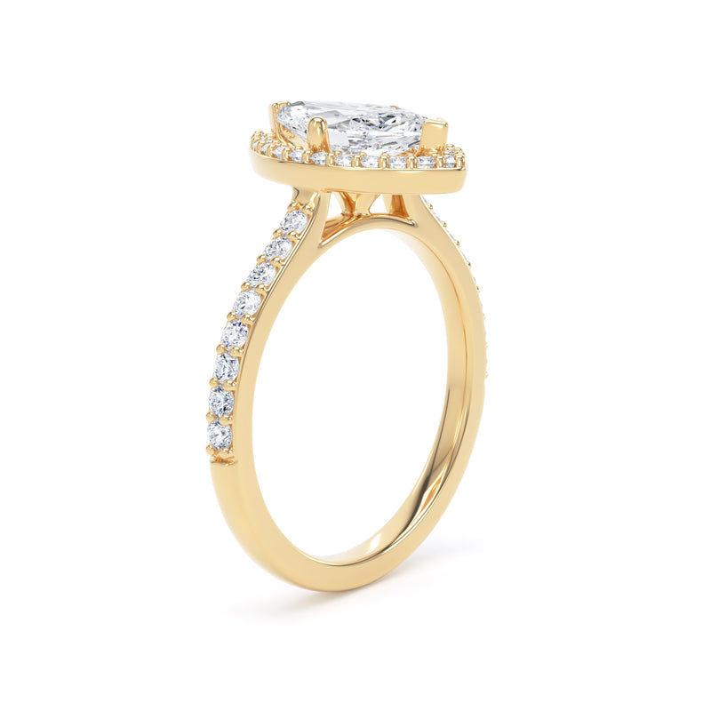 Marquise Cut Diamond Halo Ring With Encrusted Band In 18K Solid Gold