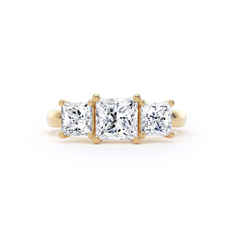 Princess Diamond Trilogy Ring In 18K Solid Gold