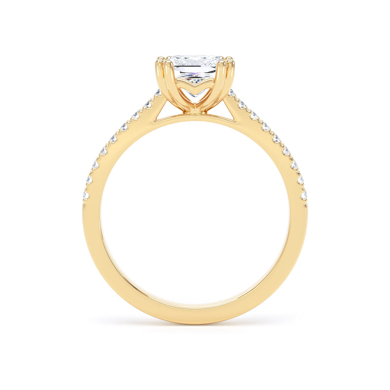 Princess Diamond Eight Prong Solitaire Ring With Encrusted Band In 18K Solid Gold